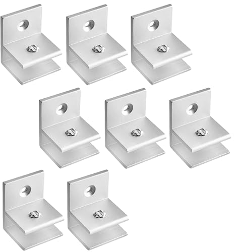 8er Pack Glasklemmen, F Form Glas Regal Halterung, Glashalter Glasregal für 10-12mm dickes Glas, Holz [Silber]