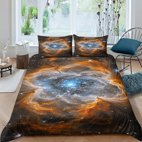 VesFy Sternenhimmel Bettwäsche 3D Druck Kinder Jungen Kinderbett Schöne Szenerie Bettbezug Set Microfaser Mit Kopfkissenbezug Reißverschluss 3 Teilig Double(200x200cm)
