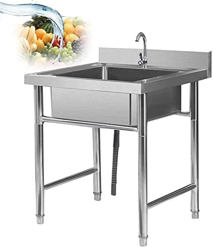 Kommerzielle Küchenspüle, Wäschespüle Aus Edelstahl 304, Mehrzweckspüle, Einzelbecken, Quadratisches Einbauwaschbecken Mit Wasserhahnrohr Für Badezimmer, Restaurant, Bauernhaus, Kommerzielle Vorbe