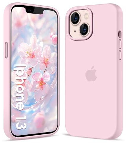 AGGPLTO Hülle für iPhone 13 6.1, Flüssig Silikon Case, Ultra Dünn Ganzkörper Schutzhülle, 4-lagige Stoßfeste Struktur, Weiches Kratzfestes Mikrofaserfutter, Für Männer und Frauen - Hellrosa