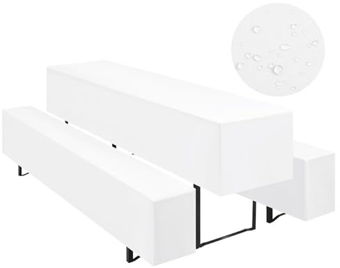 Teruntrue Bierzeltgarnitur Set 3tlg. wasserdichte Hussen für Bierzeltgarnitur 220 x 50cm – 1 Husse Biertisch + 2 Bierbank in Weiß - Biertischhusse Bierbankhusse Biertisch – 220x50cm Weiß