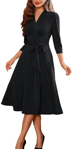Belle Poque Ladies Party Dresses V Neck High Waist Cocktail Dress Elegant Evening Dress Black XXL