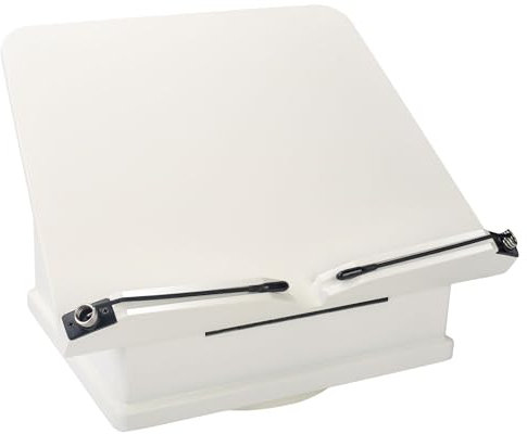 Large Wooden Book Stand With Carousel Base - Adjustable Holder With Storage Box and Magnetic Stand - 360° Rotate Organizer for Cookbook, Reading, Magazine, Laptop (White)