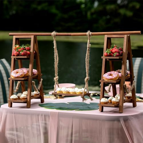 3 Etagen Holz Cupcake Ständer Etagere für Torten und Desserts Vintage Design Faltbarer Rahmen ideal für Weihnachten Partys Kuchenständer Donut Ständer aus hochwertigem Material rustikale Ausstrahlung
