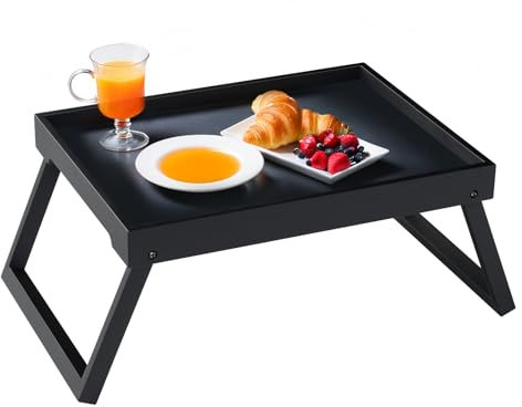 Bamboo Bed Tray Table with Folding Leg, Breakfast Trays for Eating,for Kitchen Serving Tray, Food, Sofa, Snacking or Working, Laptop Desk Dinner (Black)