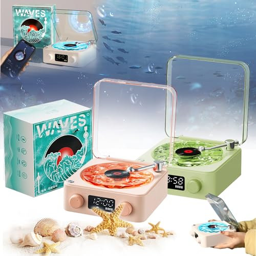 NNBWLMAEE Aquavinyl Waves Mini Speaker, Aqua Vinyl Speaker, Waves Vintage Vinyl Record Player, 3 Colors Available, 4 Modes With Adjustable Ambient Lighting (2PCS-2)