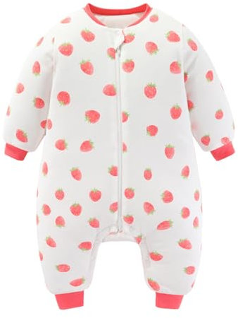 WYTbaby Schlafsack mit Füßen 3.5 Tog,Warm Baby Winterschlafsack 100% Baumwolle,Langarm Schlafsack Baby für Jungen Und Mädchen,80cm