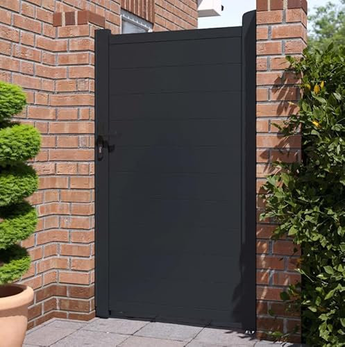 Trueshopping Nova Pedestrian Gate Aluminium Garden Gate - Horizontal Panel Design, Powder-Coated Finish & Full Privacy - Metal Garden Gates 3ft Wide in Anthracite Grey with Fixings & Fittings