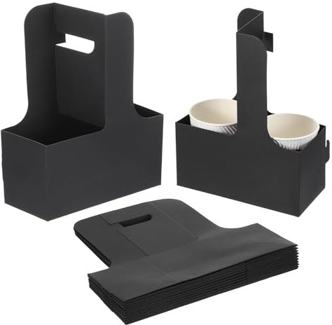 PATIKIL Portavasos de 2 Tazas con Asa, Paquete de 20 Soportes de Cartón Kraft para Llevar Café, Portátil, Desechable para Servicios de Comida para Llevar, Negro
