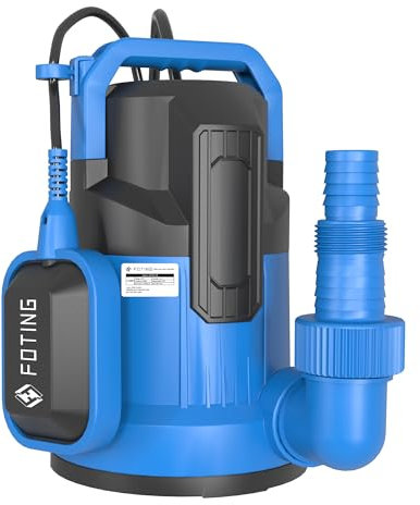 FOTING Schmutzwassertauchpumpe 550 W, 25000 l/h, Förderhöhe max 9 m, Eintauchtiefe max 7 m, variabel einstellbarer Schwimmerschalter, Thermoschutz Sealed Utility Pump for Pond Drainage