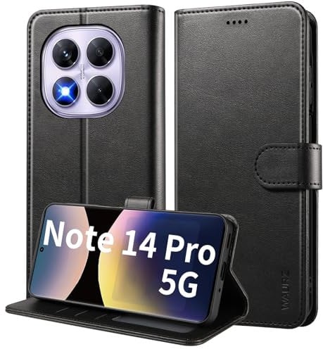 WAURZ Coque pour Xiaomi Redmi Note 14 Pro 5G (Pas pour 4G), Etui Coque Clapet à Rabat Portefeuille Cuir avec Porte Carte Magnétique Case Housse Protection Cover Étui pour Redmi Note 14 Pro 5G,Noir
