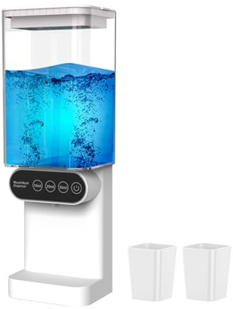 Automatic Mouthwash Dispenser, 700ml Adjustable Dispensing Mouthwash Containers with 2 Magnetic Cups Wall-Mounted Mouthwash Dispenser for Bathroom Kitchen