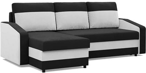 Mebligo - Ecksofa mit Schlaffunktion und Bettkasten Orion, Eckcouch Universelle Seite, Sofa L Form (BxTxH) 231 x 140 x 85 cm, Couch Wohnzimmer, Ecke Sofa, Schwarz + Weiß (Mikro 15 + Mikro 31)
