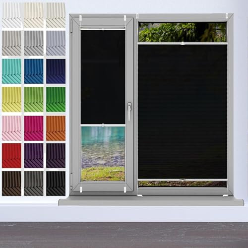 Plisseerollo Temporäre Plissees 20x30cm(BxH) ohne Bohren lichtdurchlässig Crushed Optik ideal für Fenster und Tür Schwarz