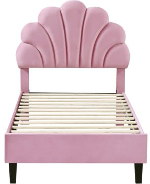 Habitat et Jardin Lit Coquillage en Velours Manon - 90 x 190 cm - Rose