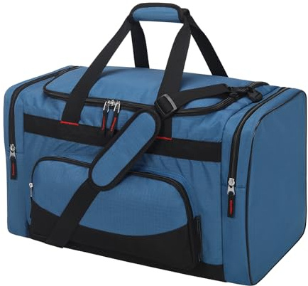 ZZY 55L Sporttasche Herren, große leichte Reisetasche mit 2 Seitentaschen, Wochenendtasche für Fitness, Kleidung und Kurzreisen, 56 x 30 x 33 cm(Blau)