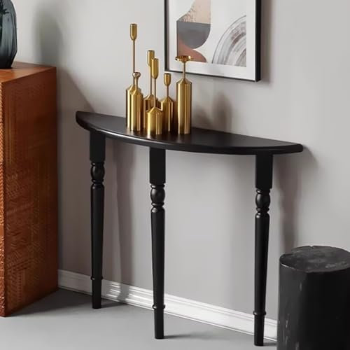 MAAOBR Consolle a Mezzaluna, Tavolo Consolle Semicircolare, Consolle Stretta in Legno Massello, Tavolino d'accento Semicircolare per Soggiorno, Corridoio, Ingresso, Facile da Montare(Nero,80x25x80cm)