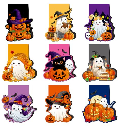 JSRQT 9 Stück Lesezeichen Magnetisch Halloween Magnet Bookmark Kürbis Schwarze Katze Magnetlesezeichen für Kinder Lehrer Studenten Buchliebhaber Niedlichen Seiten Markierungen Bunt Book Marks