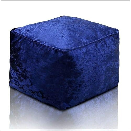 HOUSEHOLD DISCOUNTS LTD Velvet Crushed Footstool Ottoman | Square Pouffe Rest Stool | Size: 40 x 40 x 40CM AVAILABLE | (BLUE)