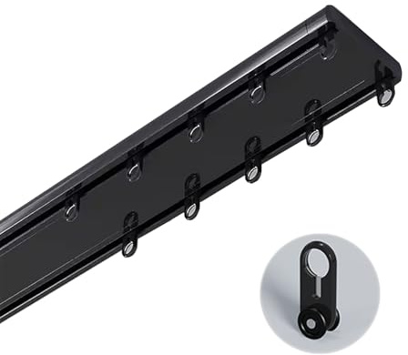 Vorhangschiene 2-läufig, Gardinenschiene Deckenmontage 2.2m, Raumteiler für Wohnzimmer, Schlafzimmer, Aluminium Schwarz