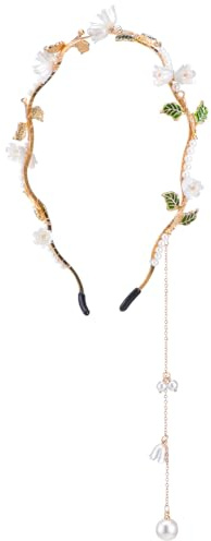 Kifmurase Gold Leaf Headband, Elegant Flower Pearl Headband, Wedding Boho Hair Accessories for Women, Bohemian Gold Bridal Headpiece, Pearl Tassel Vine Hair Piece for Pageants Wedding Prom Birthday