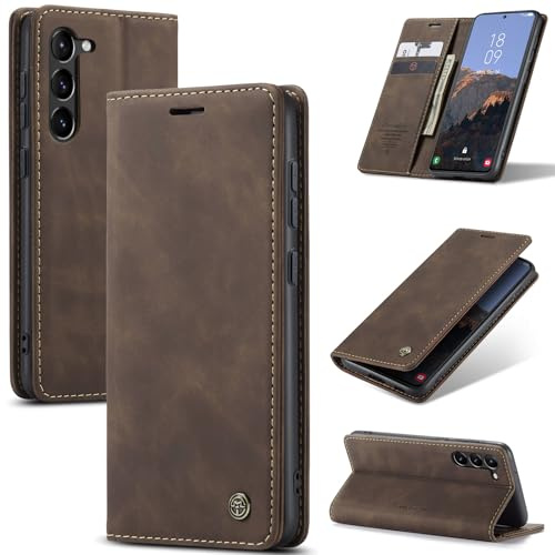 Samokor Handyhülle für Samsung Galaxy S23 5G Magnet Leder Klapphülle | Premium Leder,Klappbar,Flip Case,Schutzhülle,Tasche,Kartenfach,Standfunktion,Stoßfest,Hülle für Samsung Galaxy S23,Kaffee