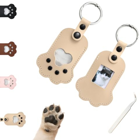 MSLSOZ Leder-Schlüsselanhänger für Haustiere, 2 Stück, Haustierfell-Andenken-Schlüsselanhänger mit einer Pinzette, Pfotenförmiger Charm-Schlüsselhalter (für ein 2,5 cm × 3 cm Foto), Geschenke für