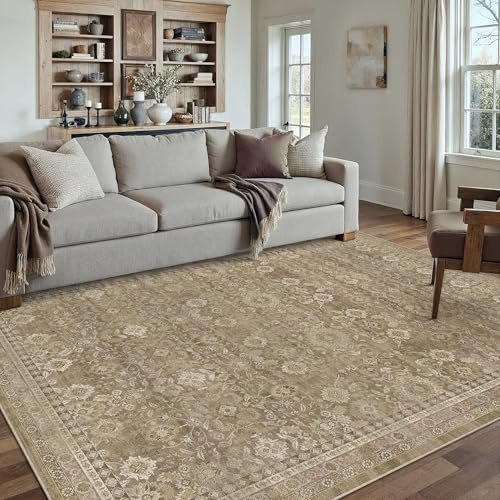 PureCozy Hellbraun Teppich Wohnzimmer 160x230cm Waschbarer Vintage Tepich