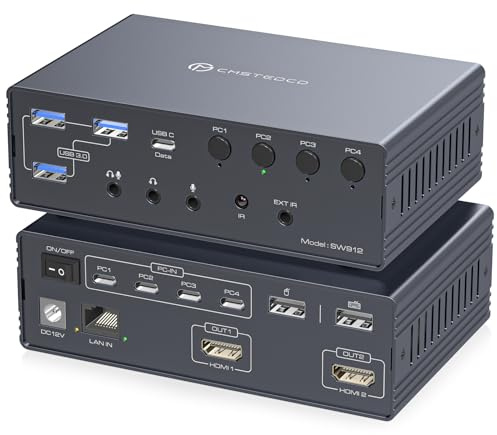 VEDINDUST 4K120Hz USB C KVM Switch Docking Station 4 PC 2 Monitore Mac Thunderbolt Dock Unterstützt Erweiterten/Gespiegelten Modus für Mac und Windows