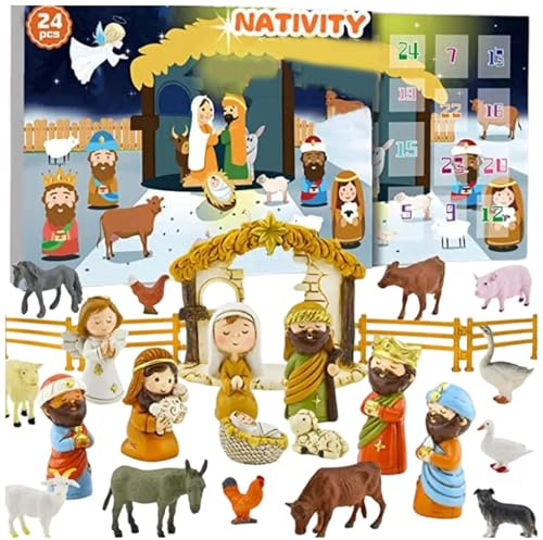 Krippe Adventskalender 2025 Kinder, 24-Tage-Countdown-Kalender Mit 24 Miniatur Krippe Mit Jesusfiguren, Für Zuhause, Wohnzimmer, Schule, Kirche, Büro, Landhaus, Winterparty, Kinder Und Erwachsene
