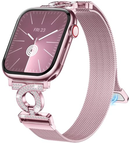 wutwuk Milanese Loop Straps for Apple Watch 42(S11/10)/40/41mm | Magnetic Clasp Adjustable Metal Band Fits iWatch SE3/2/1 Series 11/10/9/8/7/6/5/4/3/2/1 for Women，Pink Rose