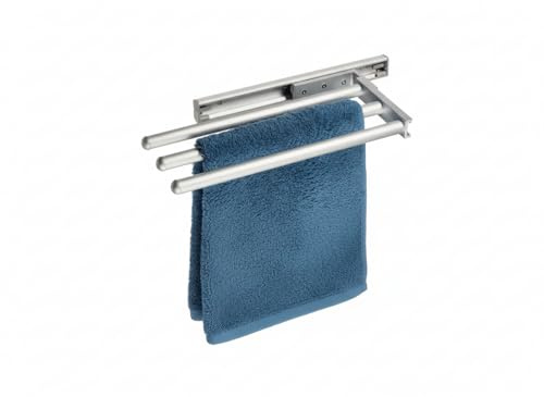 Porte-serviettes amovible en aluminium à 3 bras, porte-serviette de salle de bain cuisine à 3 tiges de 31 cm, porte-torchon mural télescopique avec rail coulissant en aluminium pivotant à 90°