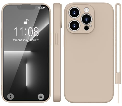 KPPIT Silicone Case Compatible with iPhone 13 Pro,Khaki | With phone lanyard,Microfiber Lining,ltra Slim Soft Gel Anti-Scratch