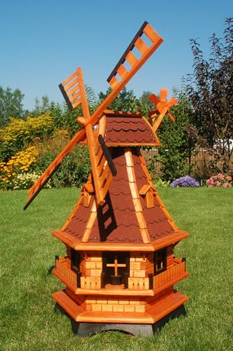 Windmühle kugelgelagert, wahlweise mit Solarbeleuchtung (rot, Höhe 100 cm)