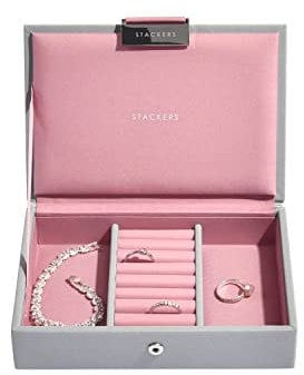 Stackers Schmuckbox mit Fächern und Deckel, Polyurethan, Dove Grey/Pink, 18 x 12,5 x 4 cm