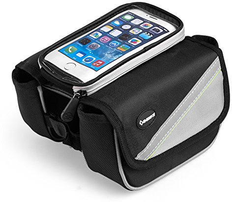 Outdoor Peak Unisex Oxford Hochwertige Fahrradtasche & Handyhalterung BTR-Gepäckträgertasche Rahmentasche Kopf Schlauchbeutel Handytasche Radfahren(Grau)