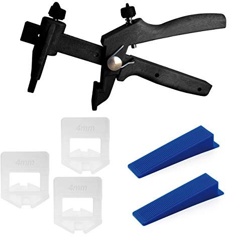 Lantelme Fliesen Nivelliersystem Kit Set mit 100x Zuglaschen 50x Keile 1x Zange Fliesen Verlegehilfe (4mm)