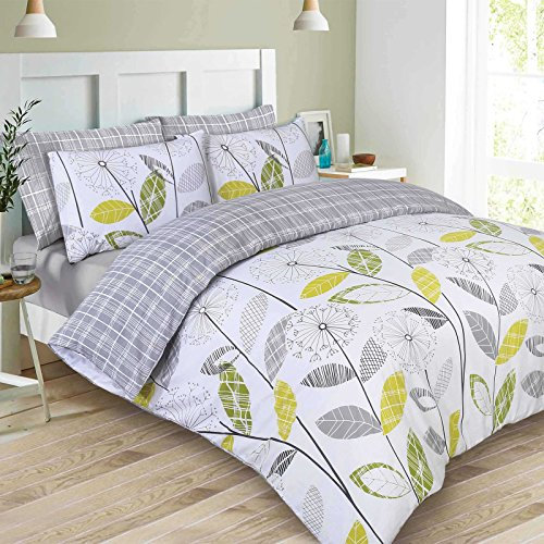 Dreamscene Duvet Cover with Pillowcase Bedding Set Allium Tartan Check Grey White - Double