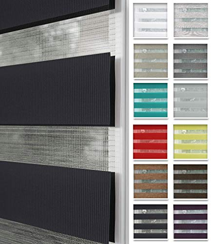 Home-Vision® DuoRollo Klemmfix, Doppelrollo ohne Bohren mit Klämmträgern, DuoRollos für Fenster und Türen (Schwarz, B100cm x H150cm)