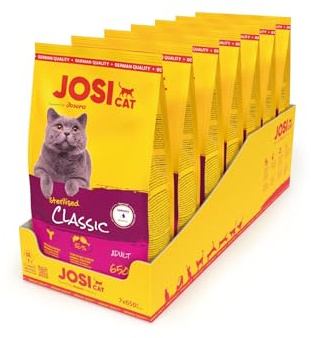 JosiCat Sterilised Classic | 7X 650g | Katzenfutter trocken mit Geflügel | Premium Trockenfutter mit Reis für kastrierte erwachsene Katzen | wenig Fett & viel Protein | German Quality by JOSERA |