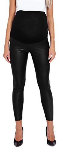 Selente Mummy Love Damen lange Umstandshose / Umstandsleggins / Umstandstreggins (made in EU) für die Schwangerschaft, Leggins Schwarz Lederoptik, S-M