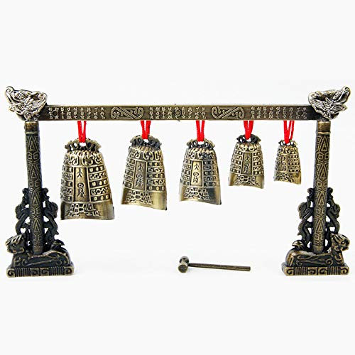 VIDOO Chinesische Musikinstrument Bronze Meditation Gong Mit 7 Verzierte Kuh Glocke Set