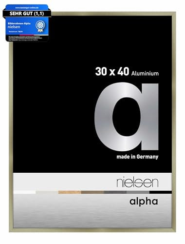 nielsen Bilderrahmen, 30 x 40 cm, Aluminium, Edelstahl matt, Fotorahmen zum Aufhängen im Hoch- & Querformat, Echtglas, Alpha