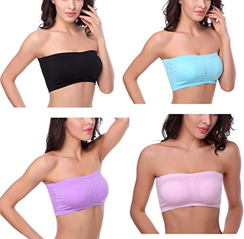 Hoerev Reggiseno a tubo Top a fascia stile imbottitura rimovibile reggiseno senza cuciture elasticizzato, nero_blu+viola+rosa, XXX-Large