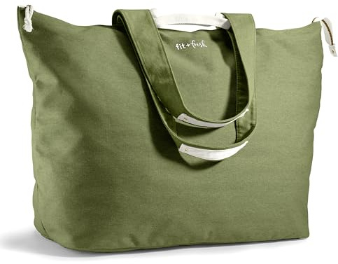Fit & Fresh Large Beach Bag for Women - Extra Large Travel Tote With Pockets, Olive