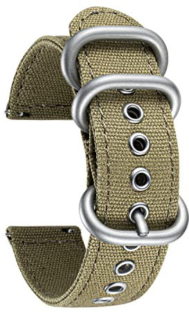 BINLUN Correa de Reloj Lona para Mujer Hombre 18mm Correas Reloj de Tela para Smartwatch Tejido Correas Reloj de Recambio de Liberación Rápida (S-Verde Militar, 18mm)
