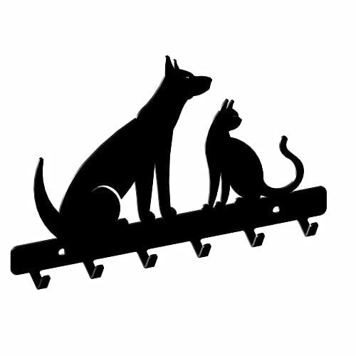 gamet ® WS61 Porte-manteau mural en métal pour clés, porte-manteau modèle chien et chat, 6 crochets, noir, 20 x 12 cm, 1 pièce