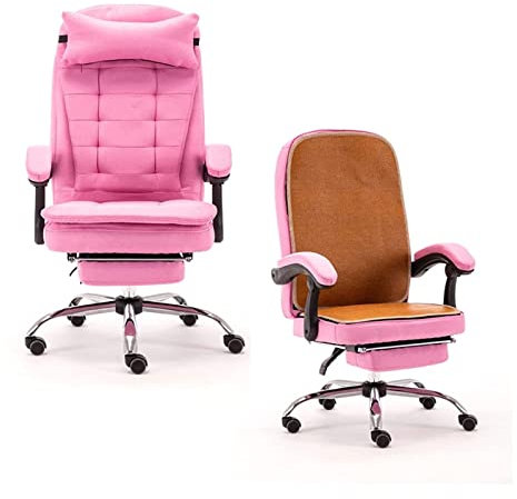 HUIQC Office Chair Ergonomic Computer Chair,Adjustable Liftable Swivel Lunch Break Desk Chair with Pillow Cool Mat,Reclining Comfy Padded Study Swivel Gaming Chair (Color : Pink)