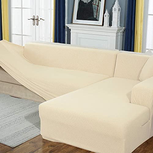 AYouge Sofabezug,Sofabezug Ecksofa-Sofabezug Stretch Sofabezug mit festem Schaumstoffstab für 1/2/3/4 Sitzer（L-förmiges Ecksofa erfordert Zwei）