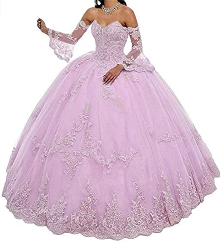 ZHengquan Vestidos de quinceañera con apliques de encaje de las mujeres vestido de baile de fin de curso, morado claro, 38